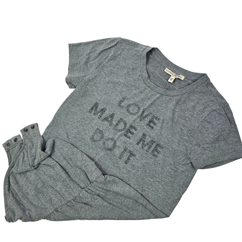 Express One Eleven Women's‎ XS Body Contour Stretch Bodysuit Gray SS Crew Neck